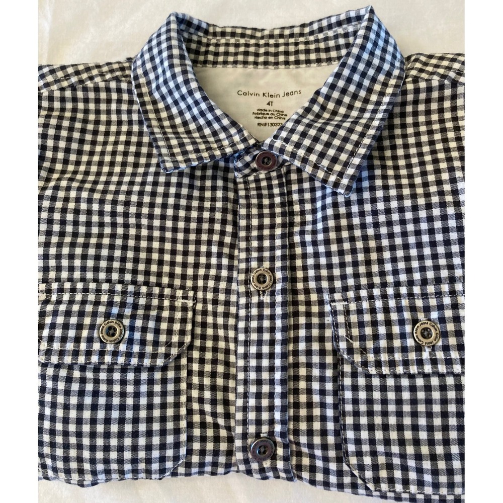 Calvin Klein Jeans Button Down‎ Shirt Gingham Check Long Sleeve 4T - Picture 6 of 9